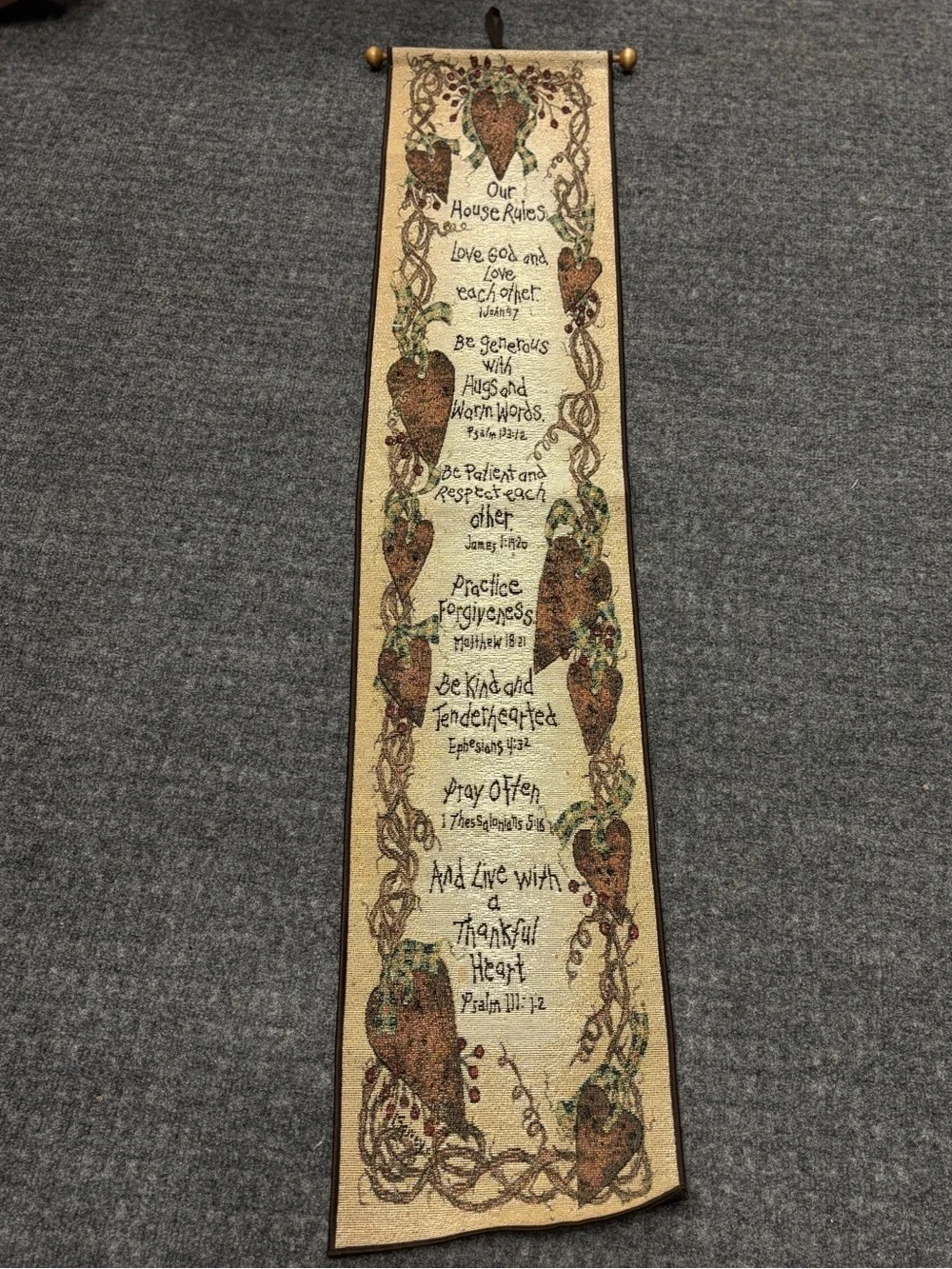 House Rules Heart Vine Wall Tapestry - Cream and Brown